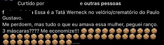 Tatá Werneck é criticada por usar máscara em velório de Paulo Gustavo