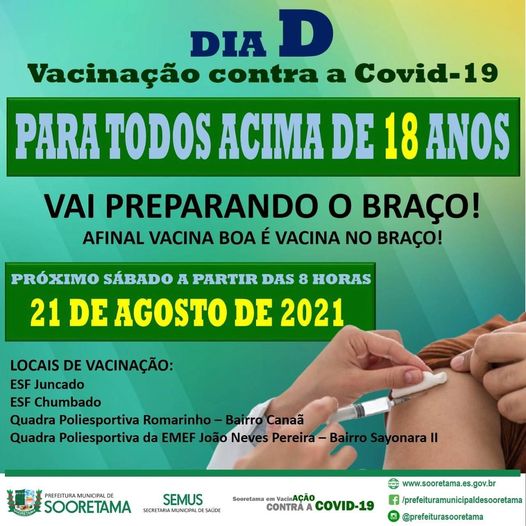 Covid-19: Sooretama anuncia vacinação para público acima de 18 anos