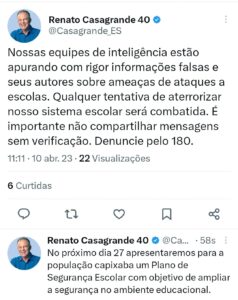 Casagrande promete rigor contra ataques às escolas no ES