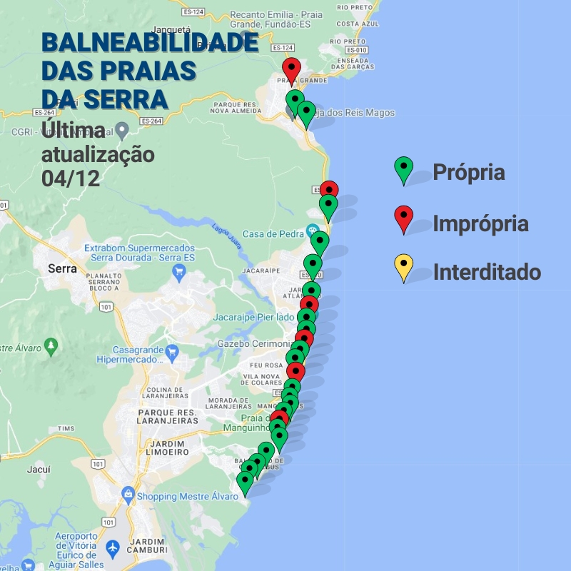 Saiba as Praias da Grande Vitória que estão aptas para banho
