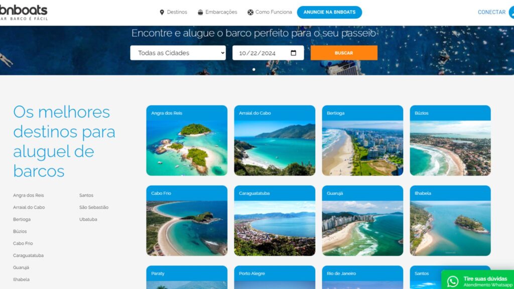 Plataforma da BnBoats na internet. Foto: Reprodução/site oficial