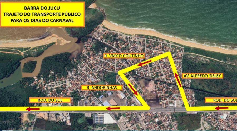 Itinerário da Linha 609 no Carnaval. Fonte: Prefeitura de Vila Velha