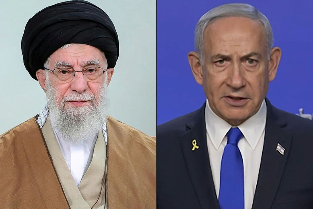 O líder supremo do Irã, aiatolá Ali Khamenei, e o primeiro-ministro de Israel, Benjamin Netanyahu - Foto: várias fontes / AFP