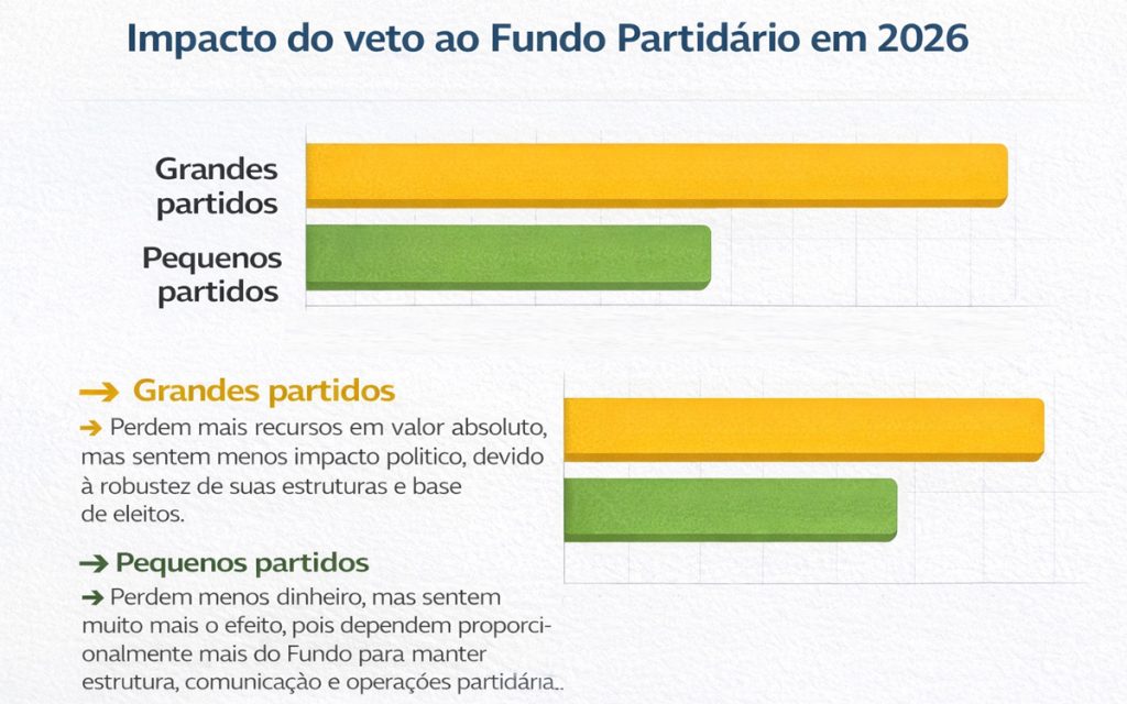 Veto ao Fundo Partidário afeta grandes e pequenos partidos de forma desigual. Imagem: Criação Next  Editorial