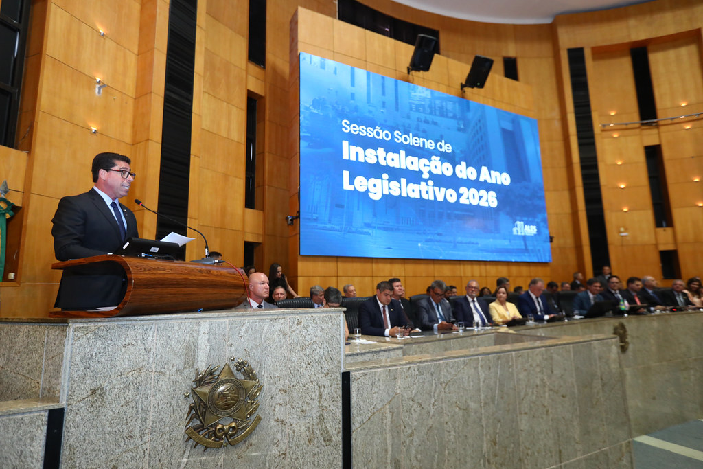 Presidente da Ales, Marcelo Santos, durante sessão solene de abertura do ano legislativo no plenário Dirceu Cardoso, em Vitória. Foto: Kamyla Passos (Ales)
