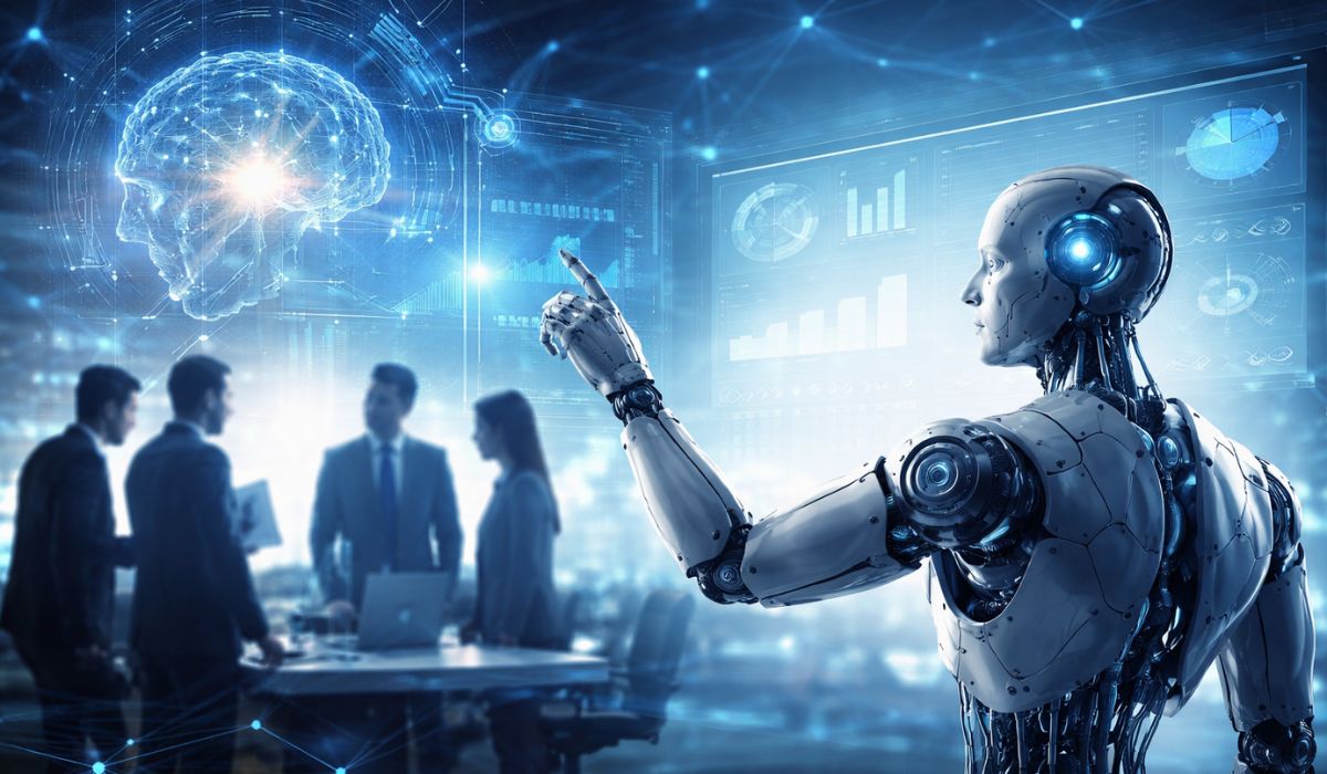 Avanços em inteligência artificial e automação devem impulsionar o uso de robôs e sistemas inteligentes nas operações empresariais, ampliando produtividade e eficiência nos próximos anos. Foto: IA