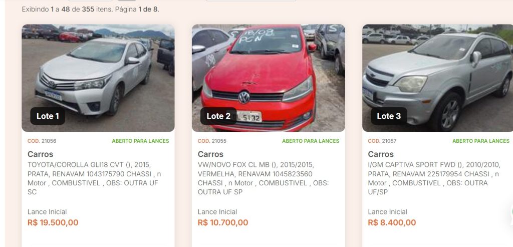 Detran-ES abre leilão com mais de 770 veículos; confira