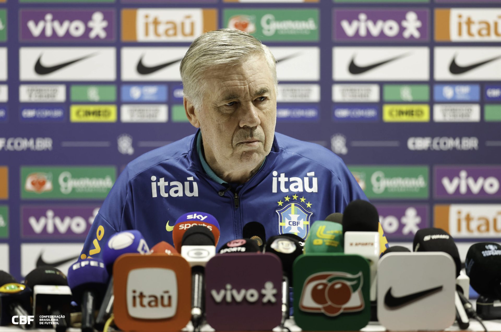 Técnico Ancelotti divulga pré-lista de jogadores para a Copa do Mundo de 2024.